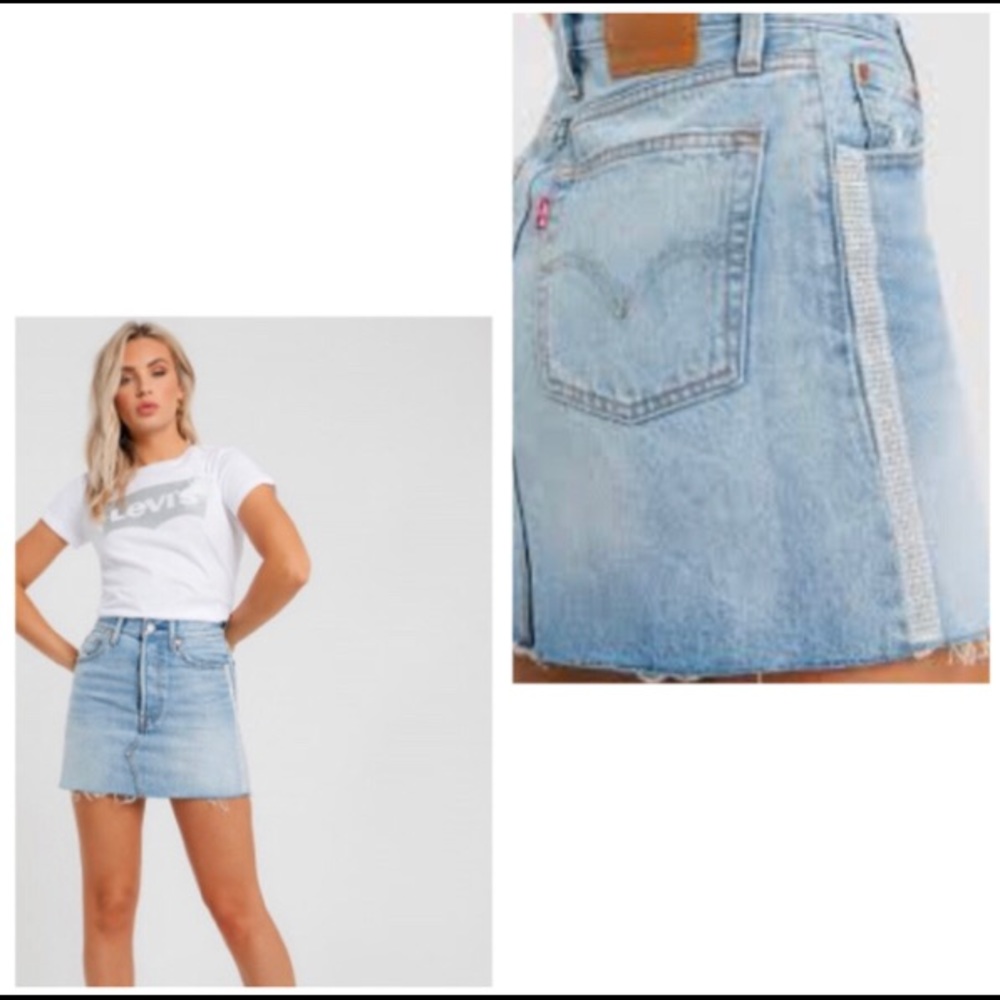 Levi’s Deconstructed Denim Mini Blinged Skirt
